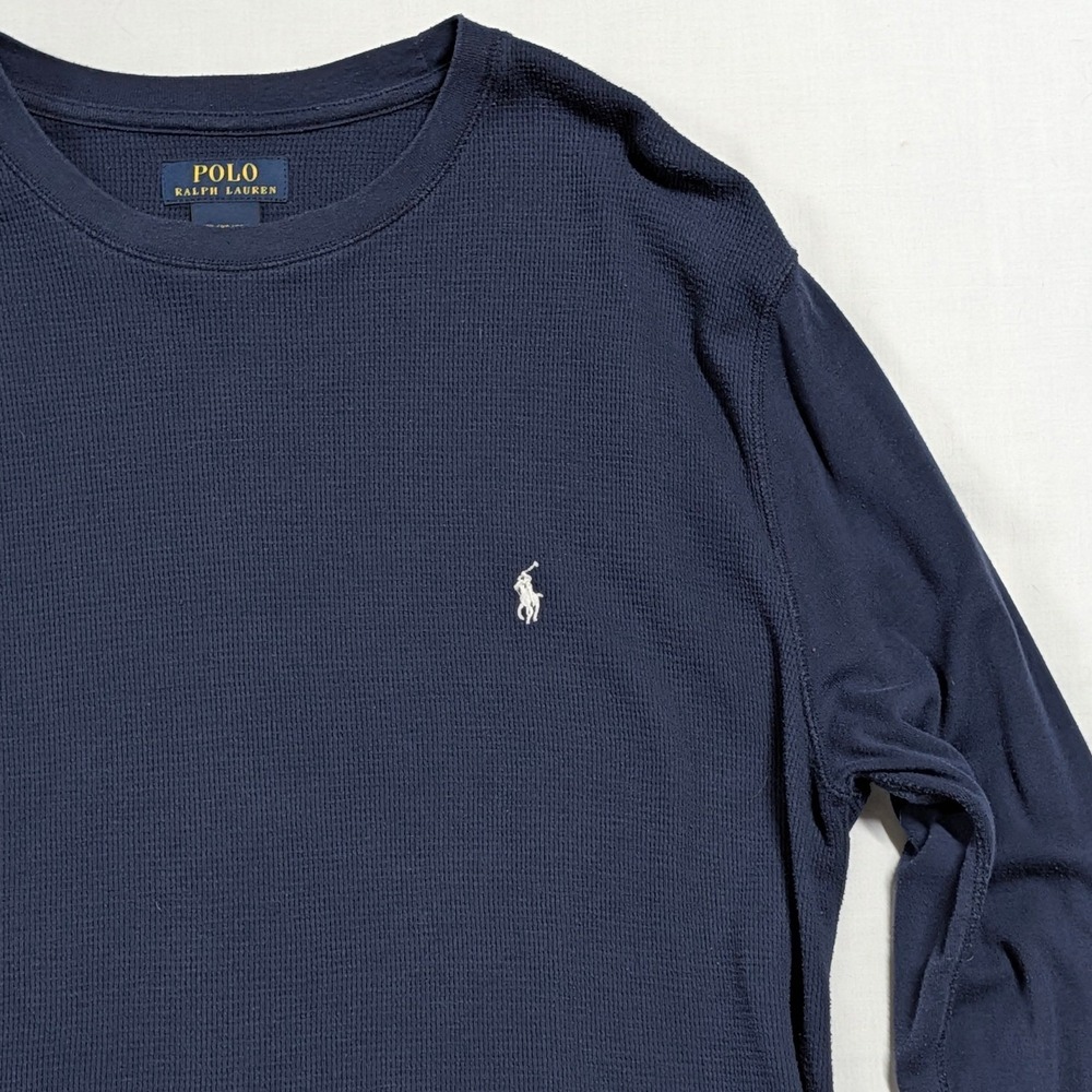 Polo Ralph Lauren Mens XL Navy Blue Waffle Knit Thermal Long Sleeve Shirt